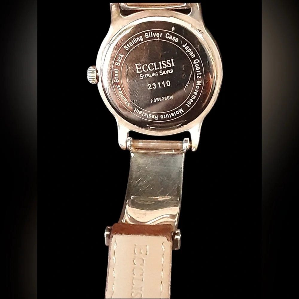 Vintage Ecclissi Southwestern Sterling Silver Brown Embossed Croc Leather Watch